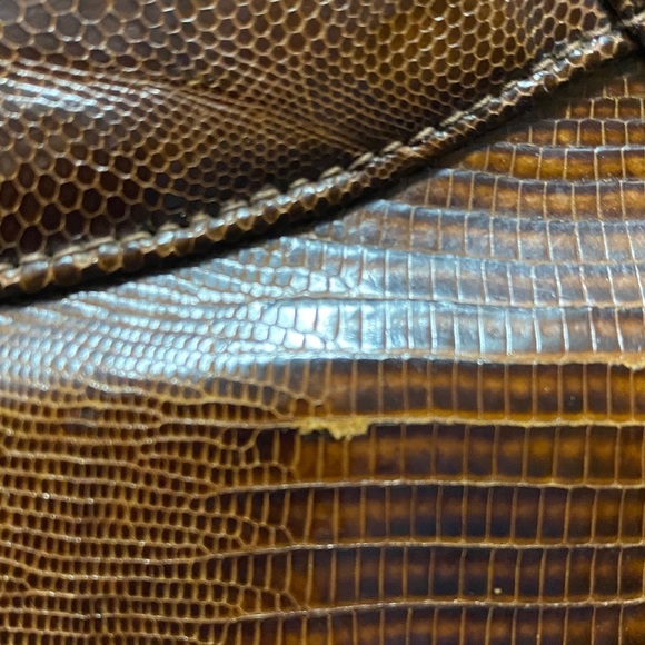 Vintage Snakeskin Elegant Brown Leather Clutch with Brass Hardware